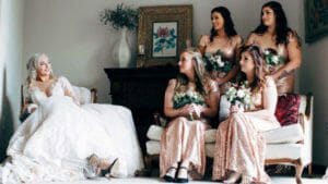Edgy Bride sitting with bridesmaids