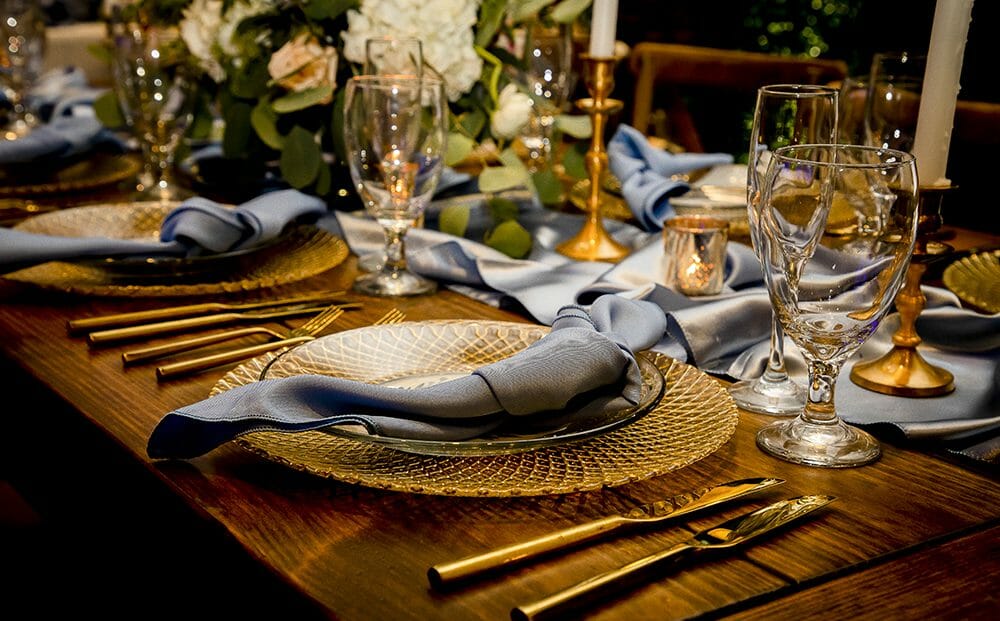 Table setting with gray linens
