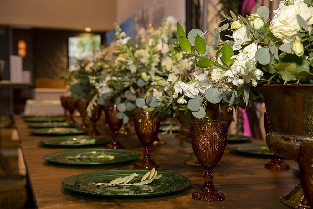 Table setting with green plates.